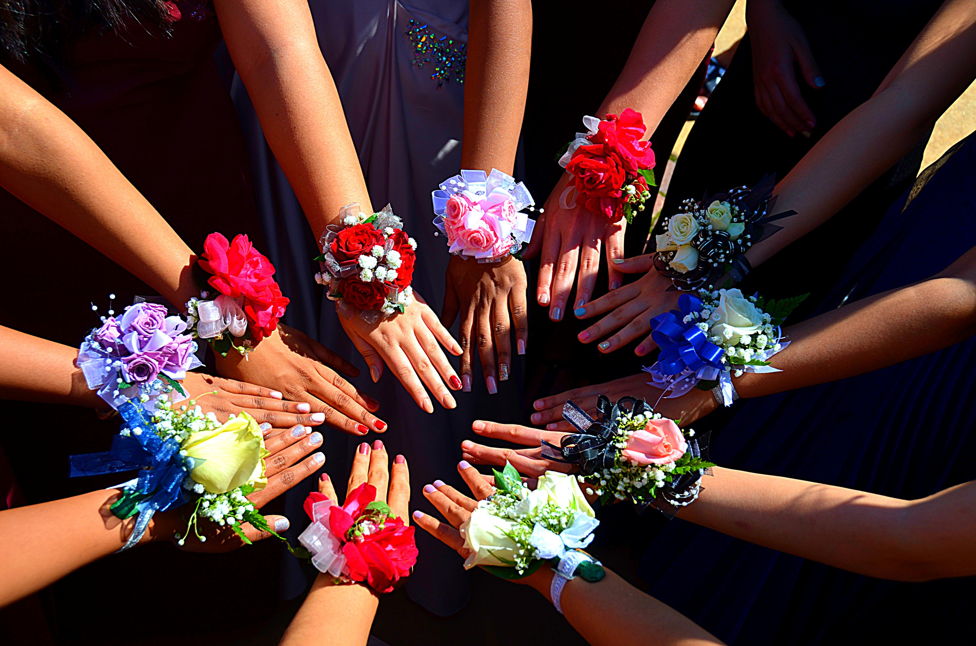 Suburban Prom Corsage Girls Hands Together